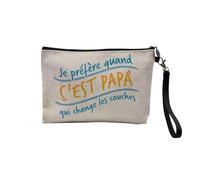 Pochette in lino, motivo: Je preferisco quand Papa Changange Les couches Humour, astuccio per trucco in tela, effetto lino, portamonete, 15 x 10 cm, lino, 23.5 x 15 cm, Astuccio per il trucco