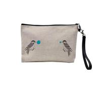 Pochette in lino - Piccoli uccelli a righe Font des Bolles Humour Nature Cartoon Animals - Astuccio per trucco in tela effetto lino - Portamonete - 15 x 10 cm, lino, 23.5 x 15 cm, Astuccio per il