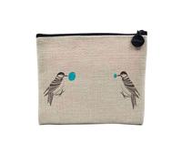 Pochette in lino - Piccoli uccelli a righe Font des Bolles Humour Nature Cartoon Animals - Astuccio per trucco in tela effetto lino - Portamonete - 15 x 10 cm, lino, 15 x 10 cm, Astuccio per il trucco