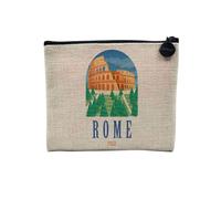 Pochette in lino - Roma Italia Colisee Illustration Travel Vacances - Astuccio trucco in tela effetto lino - Portamonete - 15 x 10 cm, lino, 15 x 10 cm, Astuccio per il trucco