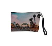 Pochette in lino - Santa Monica Plage Los Angeles California Palmiers - Astuccio per trucco in tela effetto lino, astuccio da bagno, 23,5 x 15 cm, Los Angeles 2, 23.5 x 15 cm, Astuccio per il trucco