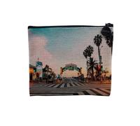Pochette in lino - Santa Monica Plage Los Angeles California Palmiers - Astuccio trucco in tela effetto lino, portamonete - 15 x 10 cm, Los Angeles 2, 15 x 10 cm, Astuccio per il trucco