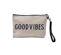 Pochette in lino - Stile Art Deco Creation Moderne 1930 1920 Monumento Art Deco Luxe - Astuccio per trucco in tela effetto lino - Astuccio da toilette - Portamonete, Good Vibes 2, 23.5 x 15 cm,