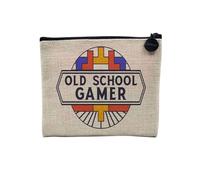 Pochette in lino - Stile Art Deco Creation Moderne 1930 1920 Monumento Art Deco Luxe - Astuccio per trucco in tela effetto lino - Astuccio da toilette - Portamonete, Old School Gamer, 15 x 10 cm,