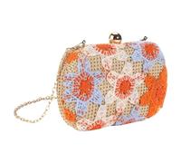 Pochette in paglia con fiori da donna, borsa a tracolla da spiaggia, intrecciata a mano, borsa da sera, per feste di nozze e spiaggia, Stile 02, One Size