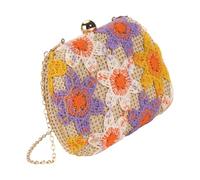 Pochette in paglia con fiori da donna, borsa a tracolla da spiaggia, intrecciata a mano, borsa da sera, per feste di nozze e spiaggia, 01style, One Size