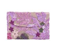 Pochette in paglia da sera con paillettes busta pacchetto ricamato floreale pochette per matrimonio vacanza viaggio, Viola, 170.00x5.00x265.00mm/6.69x0.2x10.43inch