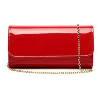 Pochette in pelle verniciata borsa da sera elegante borsa a tracolla tinta unita per feste di nozze ballo di fine anno, Red-c,