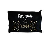 Pochette in Tela Nera con Scritta 'Ricordati di Splendere', 21x3 cm