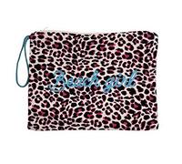Pochette Jungle Maculato 100% Cotone Con Laccio e Zip Borsetta da Spiaggia (Fucsia)
