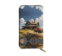 Pochette lunga (19,1 x 10,4 cm) con cerniera Texas Farm Tractor in pelle con scomparti multipli, grande capacità, un buon regalo per gli amici