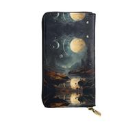 Pochette lunga (19,1 x 10,4 cm) con luna, stelle e pianeti, portafoglio in pelle con cerniera con scomparti multipli, grande capacità, un buon regalo per gli amici