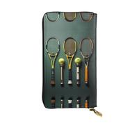 Pochette lunga (19,1 x 10,4 cm), per palline da tennis e racchette da tennis, portafoglio in pelle con cerniera e scomparti multipli, grande capacità, un buon regalo per gli amici