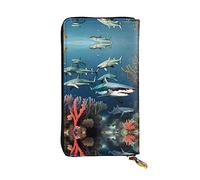 Pochette lunga (19 x 10,4 cm) con squali sotto il mare, portafoglio in pelle con cerniera con scomparti multipli, grande capacità, un buon regalo per gli amici