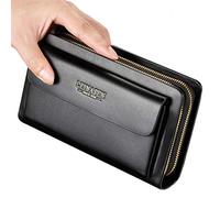 Pochette lunga da uomo in pelle, da viaggio, per passaporto, lavoro, cellulare, porta carte di credito, per papà e marito, colore nero