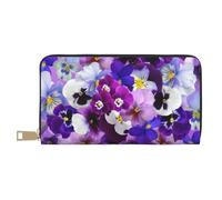 Pochette lunga in ecopelle con fiore viola, elegante e alla moda, portafogli da donna moderna, grande capacità, porta carte e tasche organizer, borsa resistente per i viaggi di tutti i giorni, bianco,