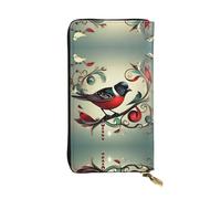 Pochette lunga in pelle con stampa di note musicali con uccelli color foglia di tè - portafoglio personalizzato alla moda, scomparti multipli per carte, pronto regalo, nero, Taglia unica