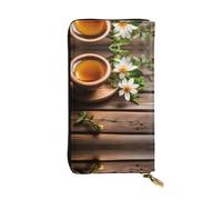 Pochette lunga in pelle con stampa floreale su assi di legno color foglia di tè - Portafoglio personalizzato alla moda, scomparti multipli per carte, pronto per regalo, nero, taglia unica, Nero, One