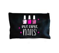 Pochette Nera con Scritta 'But First, Nails', 21 x 13 cm