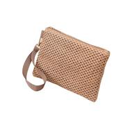 Pochette Paglia,Pochette Paglia Donna 2 pezzi Borsa a tracolla da donna, moda, fatta a mano, solida, da polso, in paglia intrecciata, portamonete for telefono, portafoglio da spiaggia, fresco e dolce.