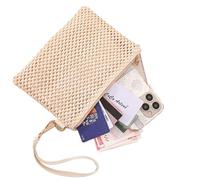 Pochette Paglia,Pochette Paglia Donna 2 pezzi Borsa a tracolla da donna, moda, fatta a mano, solida, da polso, in paglia intrecciata, portamonete for telefono, portafoglio da spiaggia, fresco e dolce.