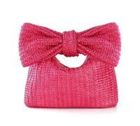 Pochette Paglia,Pochette Paglia Donna Borsa a mano in paglia intrecciata da donna, con manico a fiocco, borsa da polso di lusso for feste e banchetti, borsa da spiaggia for le vacanze(Rose Red)