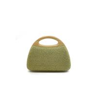 Pochette Paglia,Pochette Paglia Donna Borsa a tracolla estiva da spiaggia in paglia intrecciata con clip in legno, dal design alla moda(Green)
