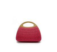 Pochette Paglia,Pochette Paglia Donna Borsa a tracolla estiva da spiaggia in paglia intrecciata con clip in legno, dal design alla moda(Red)