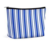 Pochette per cosmetici a righe blu royal e bianche