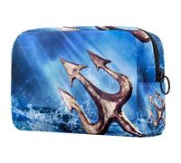 Pochette per cosmetici da donna, motivo: Poseidon's Trident in The Sea, borsa da viaggio per articoli da toeletta grande, pratica borsa organizer con cerniera, Multi, 18.5x7.5x13cm/7.3x3x5.1in, Beauty