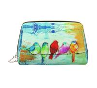 Pochette per cosmetici in pelle con cinque uccellini che cantano, organizer da viaggio