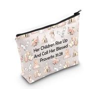 Pochette per il trucco con dedica biblica, regalo per fede cristiana, chiamata i suoi proverbi benedetti 31:28, sacchetto religioso con versi biblici, regalo a tema, Chiama i suoi proverbi benedetti