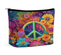 Pochette per il trucco con fiore e simbolo della pace colorato, organizer da viaggio per articoli da toilette, pochette cosmetica per donna, regalo di compleanno per mamma, ragazze, donne e sorelle