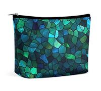 Pochette per il trucco con motivo a mosaico blu e verde effetto vetrata, organizer da viaggio per articoli da toilette, pochette cosmetica per donna, regalo di compleanno per mamma, ragazze, donne e s