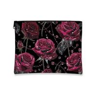 Pochette per il trucco con motivo a rose, elegante pochette floreale per cosmetici da donna, organizer vintage con cerniera, perfetta per viaggi e regali, essenziale per la primavera e l'estate, 7x9