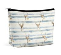 Pochette per il trucco con motivo a strisce blu cervo per donna, borsa cosmetica da viaggio, astuccio da toilette, borse portaoggetti da bagno