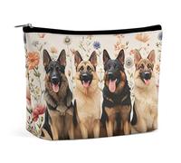 Pochette per il trucco con motivo floreale e cani pastore tedesco, organizer da viaggio per articoli da toilette, pochette cosmetica per donne, regalo di compleanno per mamme, ragazze, donne e sorelle
