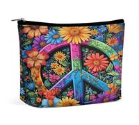 Pochette per il trucco con motivo floreale e simbolo della pace, organizer da viaggio per articoli da toilette, trousse cosmetica per donna, regalo di compleanno per mamma, ragazze, donne e sorelle.