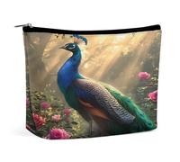 Pochette per il trucco con pavone al tramonto in un roseto, organizer da viaggio per articoli da toilette, pochette cosmetica per donna, regalo di compleanno per mamma, ragazze, donne e sorelle.