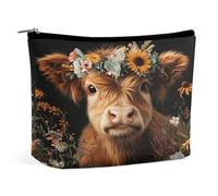 Pochette per il trucco con ritratto di mucca floreale, organizer da viaggio per articoli da toilette, pochette cosmetica per donna, regalo di compleanno per mamma, ragazze, donne e sorelle