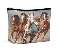 Pochette per il trucco con scena desertica e cavalli al galoppo, organizer da viaggio per articoli da toilette, pochette cosmetica per donna, regalo di compleanno per mamma, ragazze, donne e sorelle.