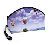 Pochette per il trucco curva con stampa di mongolfiera color lavanda per donne e ragazze, con pennelli per il trucco, accessori per la cura della pelle e bellezza.