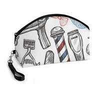 Pochette per il trucco curva con stampa monocromatica in stile barberia per donne e ragazze, con pennelli per il trucco, accessori per la cura della pelle e bellezza.