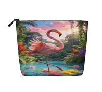 Pochette per il trucco da donna con fenicottero e fiori, borsa da viaggio portatile con cerniera, organizer