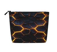 Pochette per il trucco da donna con motivo astratto a nido d'ape e vulcanico, portatile, da viaggio, con cerniera e organizer.