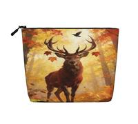 Pochette per il trucco da donna con motivo cervo autunnale, borsa da viaggio portatile con cerniera e organizer.