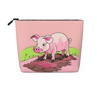 Pochette per il trucco monostrato effetto lino con motivo maialino rosa con cerniera, per soddisfare le tue esigenze quotidiane o di viaggio