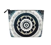 Pochette per il trucco monostrato effetto lino con totem rotondo bianco e nero con cerniera, per soddisfare le tue esigenze quotidiane o di viaggio