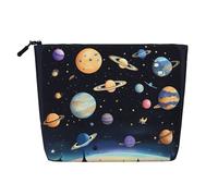 Pochette per il trucco monostrato Saturn Jupiter Earth in stile lino con cerniera, per soddisfare le tue esigenze quotidiane o di viaggio
