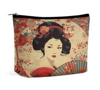 Pochette per il trucco rossa con motivo floreale Geisha, organizer da viaggio per articoli da toilette, trousse cosmetica per donna, regalo di compleanno per mamma, ragazze, donne e sorelle